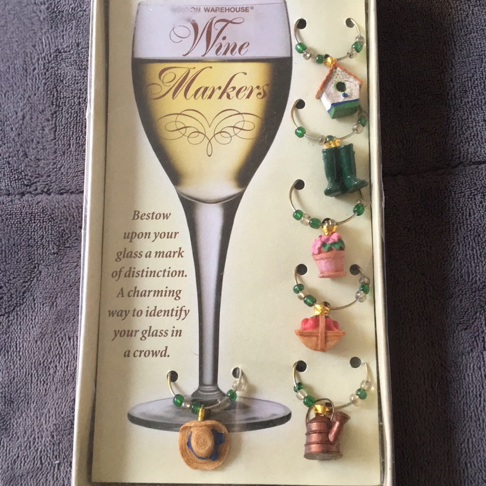 NEW Set of 6 Assorted Gardening Wine Glass Markers